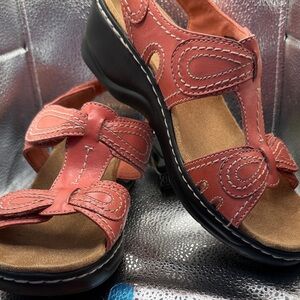 Clarks Red Sandals with Black Soles